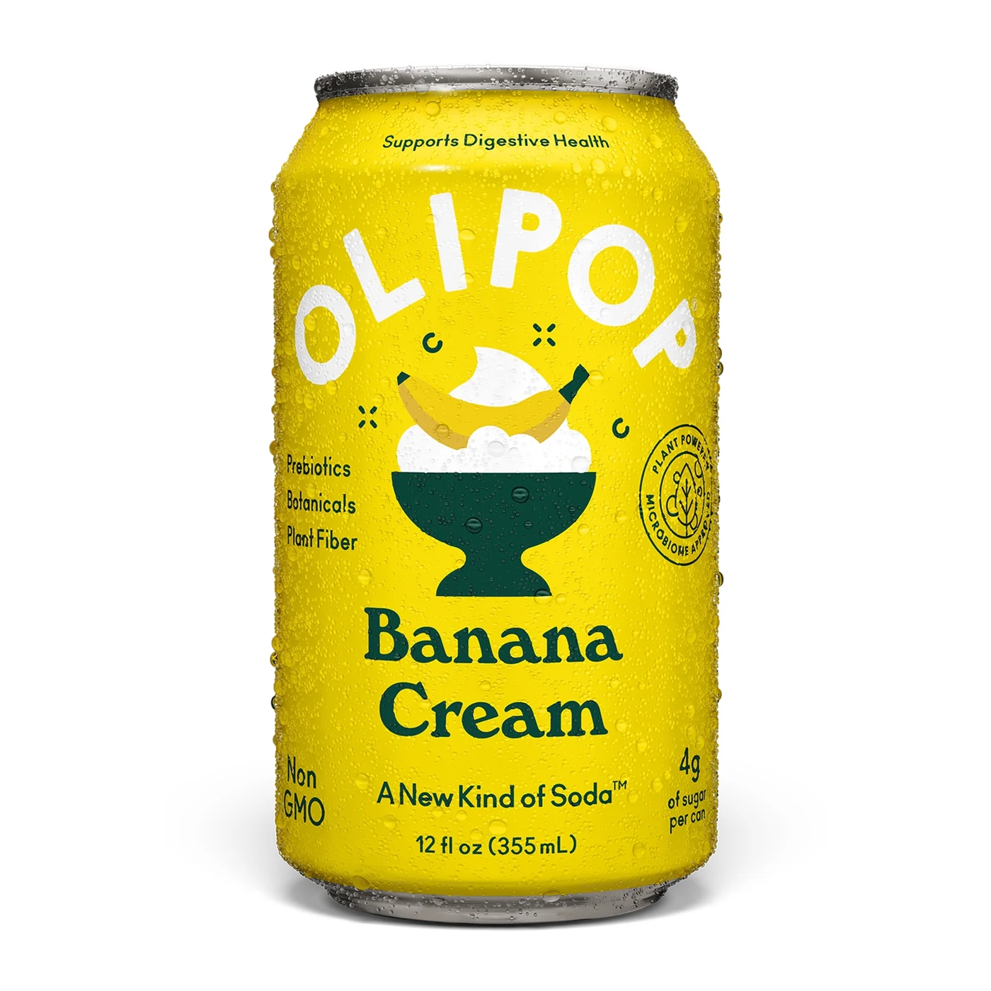 OLIPOP Banana Cream can packshot on plain white, the photo from the brand's own store