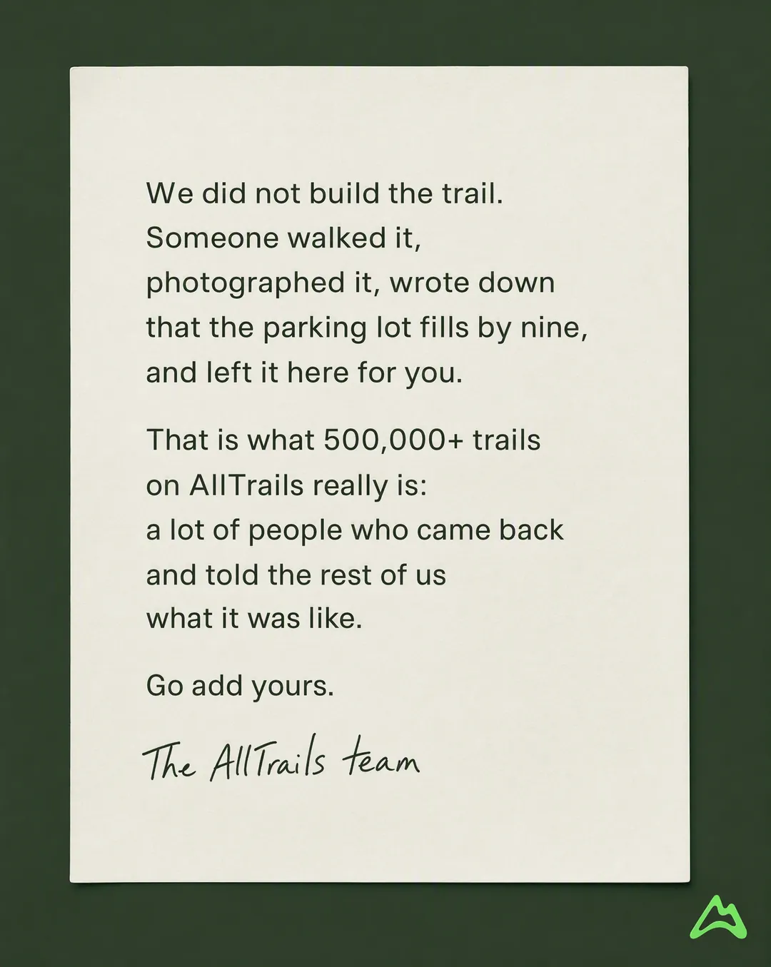 Founder message static ad concept: A note from the team